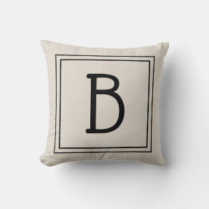 Trendy omlijnd monogram lichtbruin & zwart initiaa kussen