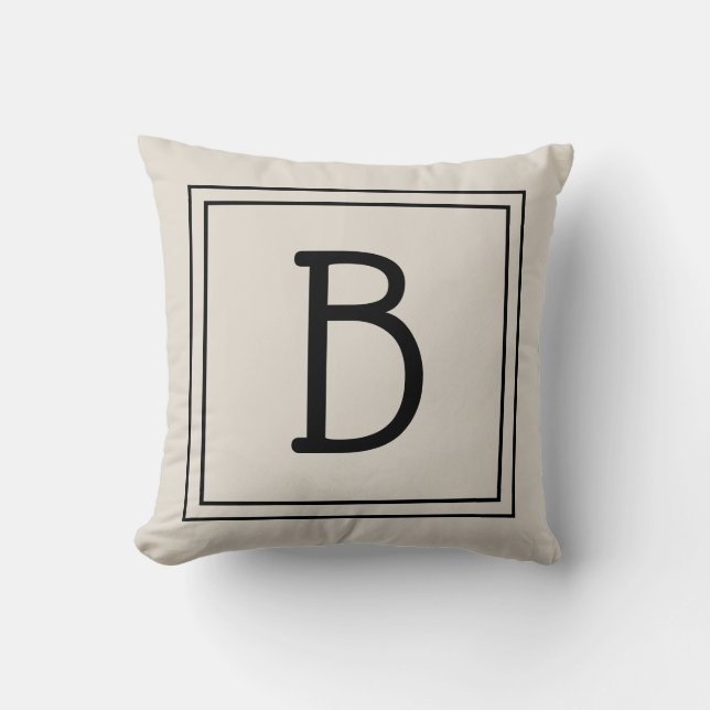 Trendy omlijnd monogram lichtbruin & zwart initiaa kussen (Voorkant)