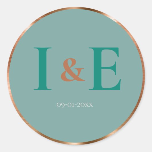 Trendy onechte koperfolie frame turquoise tekst br ronde sticker (Voorkant)