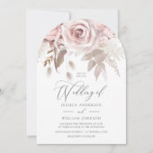 Trendy Ontwerper Stof Roze Blush Boog Bruiloft Kaart (Voorkant)