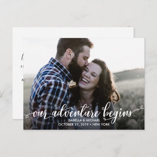 TRENDY ONZE AVONTUUR FOTO BRUILOFT SAVE THE DATE AANKONDIGINGSKAART (Voorkant / Achterkant)