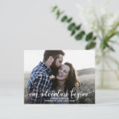 TRENDY ONZE AVONTUUR FOTO BRUILOFT SAVE THE DATE AANKONDIGINGSKAART (Staand voorkant)