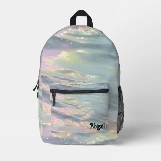 Trendy Opal Iridescent Holographic School Backpack Bedrukte Rugzak (Voorkant)