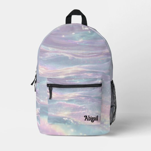 Trendy Opal Iridescent Holographic School Backpack Bedrukte Rugzak (Voorkant)