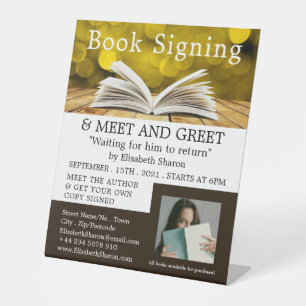 Trendy open boek, schrijvers boeken signeren recla reclamebord met voetstuk