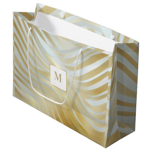Trendy Opulent Gold en White Multi Pattered Groot Cadeauzakje (Voorkant Gekanteld)