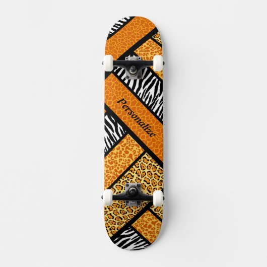 Trendy Oranje African Animal Print met naam Persoonlijk Skateboard (Voorkant)