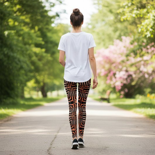 Trendy Oranje & Black op Art Geometric Pattern Leggings