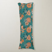 Trendy Oranje Blauwgroen Pattern Flowers Lichaamskussen (Voorkant Verticaal)