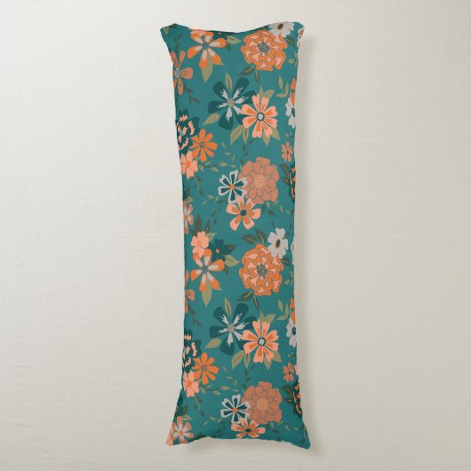 Trendy Oranje Blauwgroen Pattern Flowers Lichaamskussen (Voorkant Verticaal)