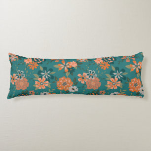Trendy Oranje Blauwgroen Pattern Flowers Lichaamskussen