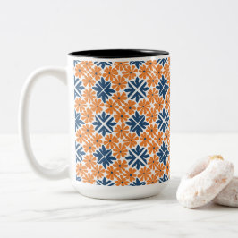 Trendy Oranje bloemen Tweekleurige Koffiemok