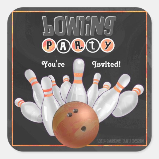 Trendy Oranje Bowling Party nodigt Sticker uit (Voorkant)