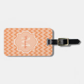 Trendy Oranje Chevron Zigzag Name en Monogram Bagagelabel (Voorkant horizontaal)