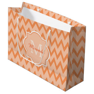 Trendy Oranje Chevron Zigzag Name en Monogram Large Cadeautasje