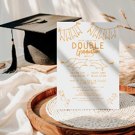 Trendy Oranje Doodle Dubbele Afstudeerfeest Kaart