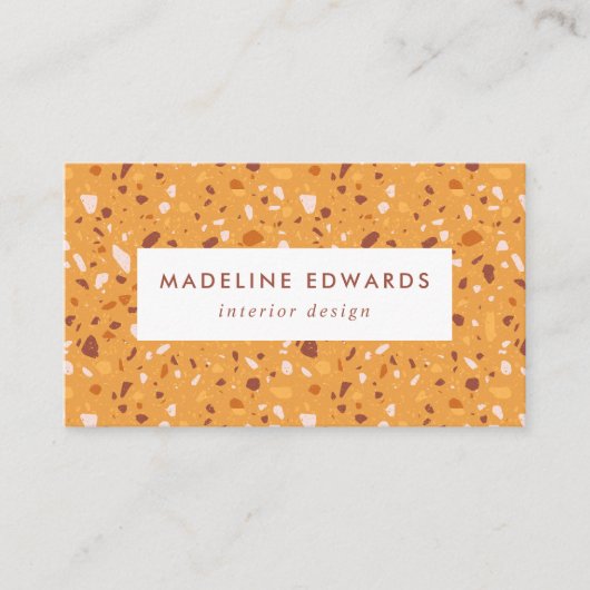 Trendy Oranje en Brown Terrazzo Visitekaartje (Voorkant)