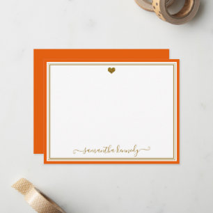 Trendy Oranje En Gouden Hart Aangepaste Naam Notitiekaartje