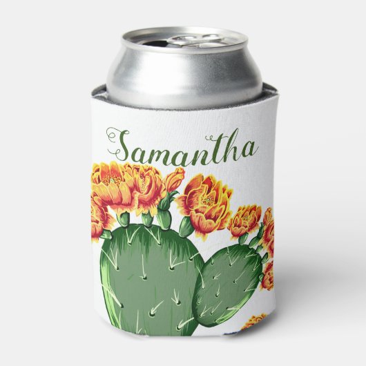 Trendy Oranje Flower Prickly Pear Cactus Blikjeskoeler (Blikje Voorkant)