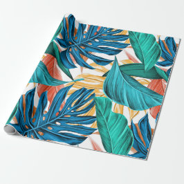 Trendy Oranje Geel Groen Tropisch Jungle Bladeren Cadeaupapier