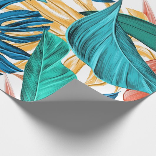 Trendy Oranje Geel Groen Tropisch Oerwoud Bladeren Cadeaupapier (Hoek)