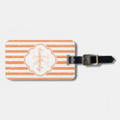 Trendy Oranje gekleurde stripes monogram en naam Bagagelabel (Voorkant horizontaal)