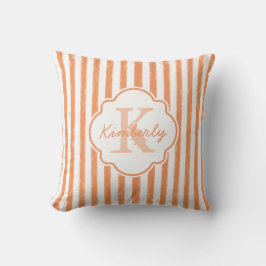 Trendy Oranje gekleurde stripes monogram en naam Kussen