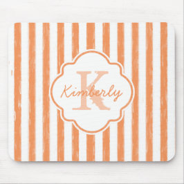 Trendy Oranje gekleurde stripes monogram en naam Muismat