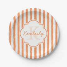 Trendy Oranje gekleurde stripes monogram en naam