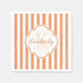 Trendy Oranje gekleurde stripes monogram en naam Servet