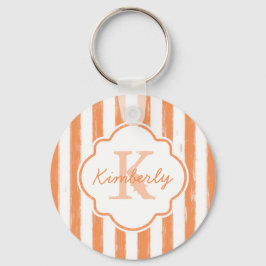 Trendy Oranje gekleurde stripes monogram en naam Sleutelhanger