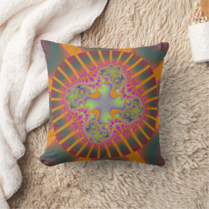 Trendy Oranje, Green and Pink Fractal Kussen