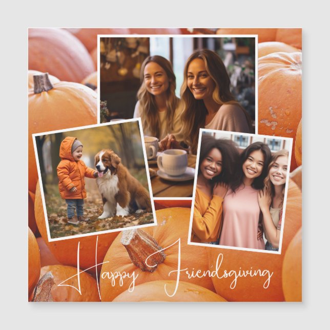 Trendy Oranje pompoen Happy Friendsgiving Magnetis (Voorkant)