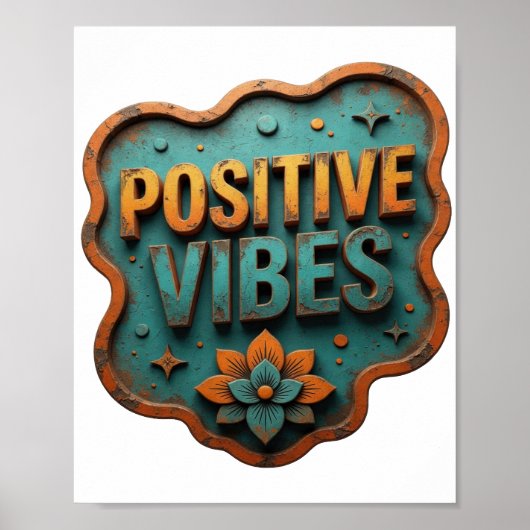 Trendy Oranje POSITIEVE VIBES Poster (Voorkant)
