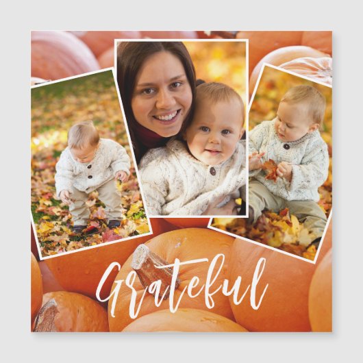 Trendy Oranje Pumpkin Foto Grateful Magnetic Kaart (Voorkant)