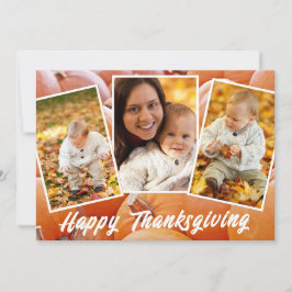 Trendy Oranje Red Family Foto's Thanksgiving Kaart