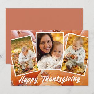 Trendy Oranje Red Family Foto's Thanksgiving Kaart