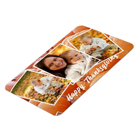 Trendy Oranje Red Family Foto's Thanksgiving Magneet (Linkerzijde)