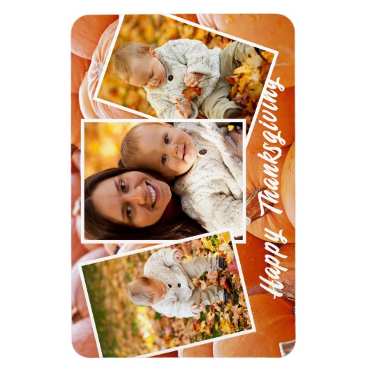 Trendy Oranje Red Family Foto's Thanksgiving Magneet (Verticaal)