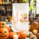 Trendy Oranje & Red Geef Bedankt & pompoen Theedoek<br><div class="desc">Best Gift For Your Friends And Family,  Personalized Thanksgiving Text With Autumn Colors. Happy Thanksgiving With Watercolor Pumpkins With Flowers. Ideas for decorate you home on Thanksgiving</div>