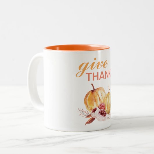 Trendy Oranje & Red Geef Bedankt & pompoen Tweekleurige Koffiemok (Voorkant links)