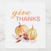 Trendy Oranje & Red Geef Bedankt & pompoen Wijn Etiket (Enkel label)