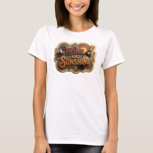 Trendy Oranje WIJN EN ZONNESCHIJN 3D Tekst Kunst T-shirt