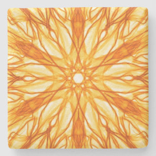 Trendy Oranje, Yellow Fractal Stenen Onderzetter