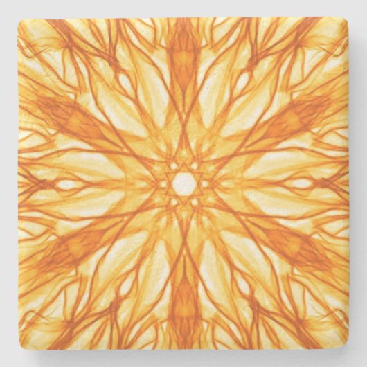 Trendy Oranje, Yellow Fractal Stenen Onderzetter (Voorkant)