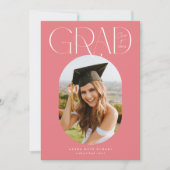 Trendy Oval One Photo Roze Afstuderen Aankondiging (Voorkant)