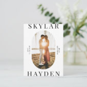 Trendy Oval Photo Modern Save the Date Briefkaart (Staand voorkant)