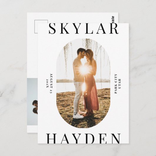 Trendy Oval Photo Modern Save the Date Briefkaart (Voorkant / Achterkant)