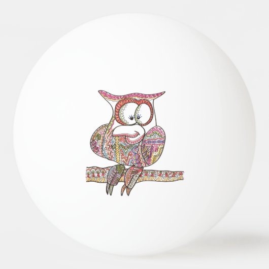Trendy Owl - Modern Art Ink Drawing Pingpongbal (Achterkant)