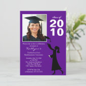 Trendy Paars & Black Afstuderen Invitation Kaart (Staand voorkant)